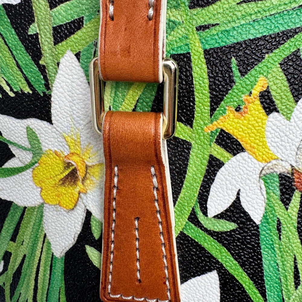 Dooney & Bourke Narcissus Floral Tote | Black Coated Canvas Leather Trim - Picture 10 of 15